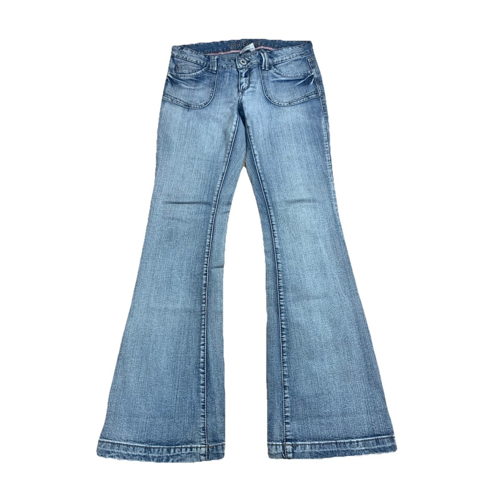 Women's 11 Red Camel Blue Jeans Denim Flare Y2K‎ Embroidered Pocket 32x32